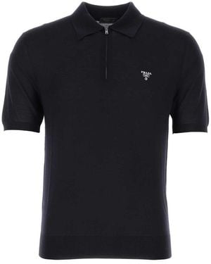 Prada Midnight Wool Polo Shirt - Black