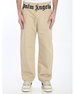 Palm Angels Chino Pants With Logo - Natural