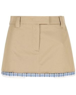 Miu Miu Checked Tailored Cotton-Twill Mini Skirt - Natural