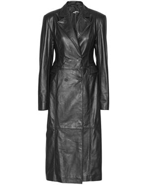 ROTATE BIRGER CHRISTENSEN Double-Breasted Leather Coat - Black
