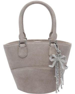 Self-Portrait Self Portrait Suede Charm Tote Bag - Gray