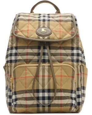 Burberry Horseshoe Quilted Check Backpack Bags - Natural