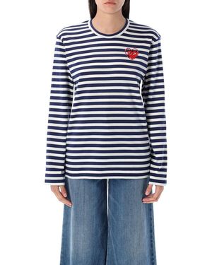 COMME DES GARÇONS PLAY Rhinestones Heart Striped T-Shirt - Blue