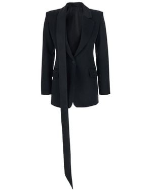 The Attico Single-Breasted Jacket With Notched Revers And Oversized Band Detail - Black