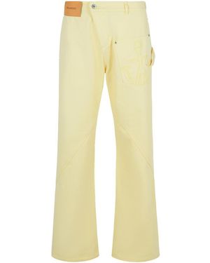 JW Anderson Workwear' Cotton Trousers With Twisted Leg - Yellow
