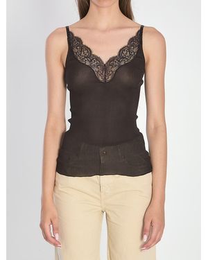 Saint Laurent Silk And Lace Top - Black