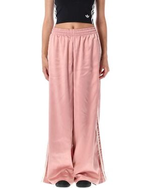 adidas Originals Satin Wide Leg Ruffle 3-Stripes Pants - Pink