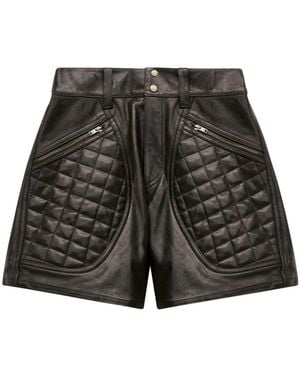 Isabel Marant Quilted Leather Button-Front Shorts - Gray