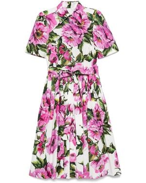 Dolce & Gabbana Peony Print Short Sleeved Cotton Midi Dress - Purple