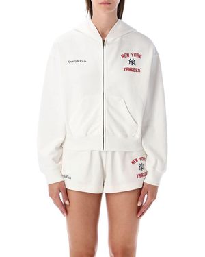 Sporty & Rich Homerun Cropped Zip Hoodie - White