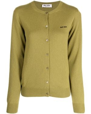 Miu Miu Logo-intarsia Fine-knit Cardigan - Green