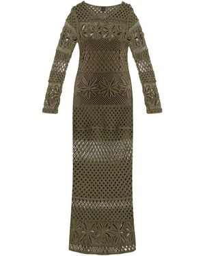 Pinko Openwork-Knit Long Dress - Green