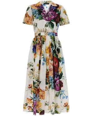 Dolce & Gabbana Flower Bouquet- Poplin Dress - White