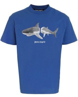 Palm Angels Printed Cotton T-Shirt - Blue