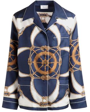 Bally Graphic-Print Notched-Collar Silk Shirt - Blue