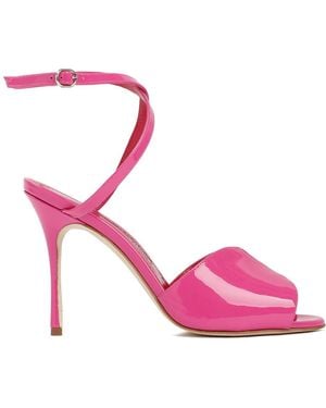 Manolo Blahnik Stylish High Stiletto Sandals With Adjustable Ankle Strap - Pink