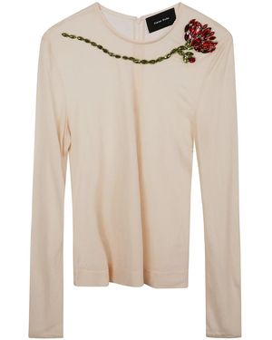 Simone Rocha Sheer Fitted Ballet Mesh Top With Embroidered - Natural