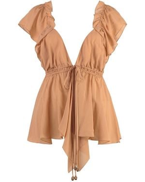 Chloé Ruffled Silk Top - Brown