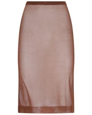 Saint Laurent Sheer Silk Knitted Pencil Skirt - Brown