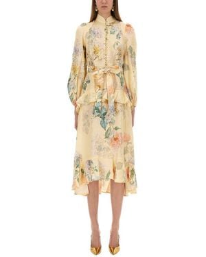 Zimmermann "Illuminate Peplum" Midi Dress - Metallic