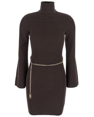 Michael Kors Mini Dress With Chain Belt And Logo Plaque On The Rear - Black