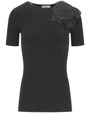 Elisabetta Franchi T-Shirt With Flower - Black