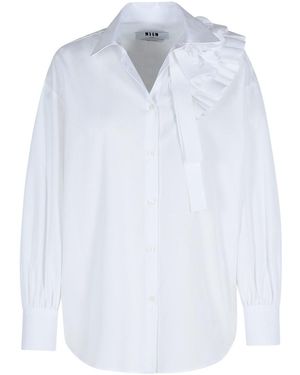MSGM Ornamental Draped Cotton Shirt - White