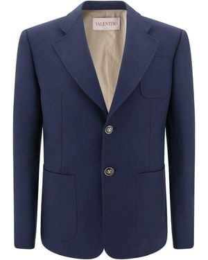 Valentino Garavani Slim Fit Wool Gabardine Jacket - Blue