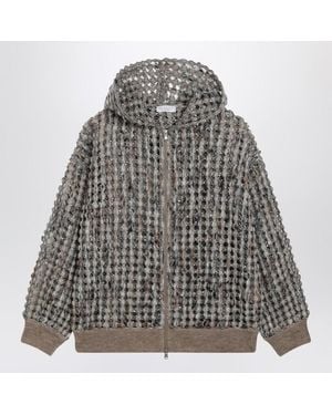 Brunello Cucinelli Camel Balloon Net Embroidery Cardigan - Grey