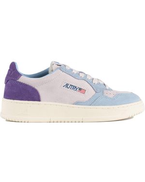 Autry Medalist Low Tricolour Suede Trainers Patridge And Mauve Colour - Blue