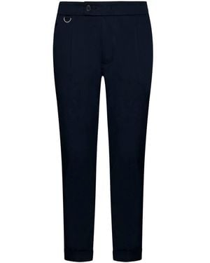 Low Brand Stretch Cotton Pleated Pants - Blue