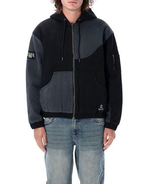 Dime Panel Denim Hooded Bomber - Black