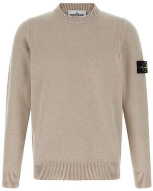 Stone Island Crew Neck Wool Jumper With Reverse Stitch Details Clothing - Grey