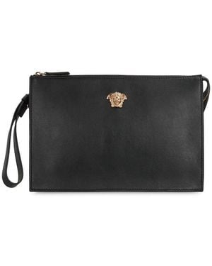 Versace Pouch La Medusa In Leather - Black
