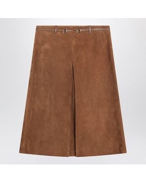 Gucci Suede Skirt With Horsebit Detail - Brown