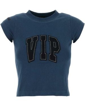 Balenciaga Cropped T-Shirt With Vintage Effect - Blue