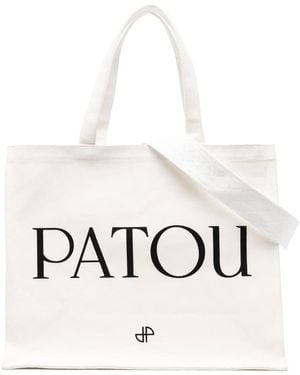 関税送料無料【PATOU】WHITE COTTON VERTICAL TOTE Patou | Vertical Patou tote in cotton canvas
