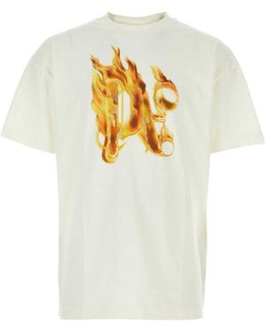 Palm Angels 'Burning Monogram' Cotton T-Shirt - White