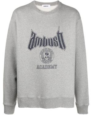 Ambush Distressed Logo Cotton Crewneck Sweatshirt - Gray