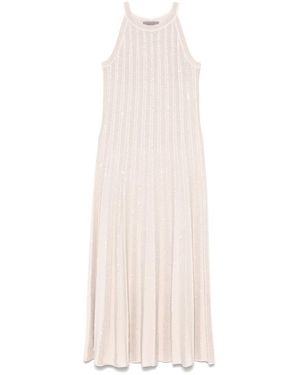 D.exterior Long Dress Sleeveless Lurex-Effect - White