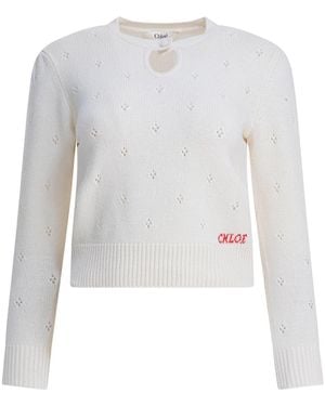 Chloé Perforated Wool And Cashmere Jumper - White