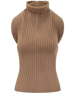 Victoria Beckham Sleeveless High Neck Top - Brown