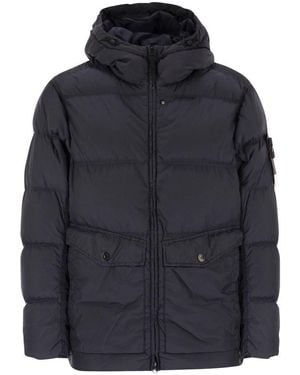 Stone Island Down Jacket With Windproof Hood - Blue