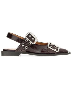 Ganni Burgundy Slingback Ballet Flat Shoe With Buckles - Red