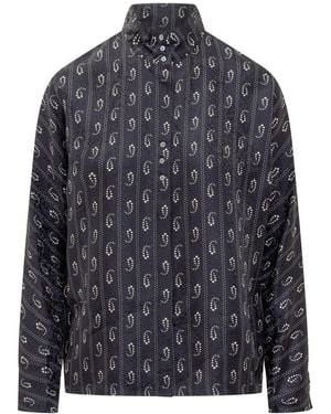 Tory Burch Monogrammed Silk Shirt - Gray
