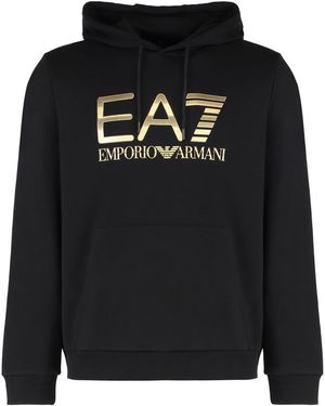 EA7 Logo Cotton Hoodie - Black