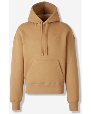 Ami Paris Hooded Sweatshirt Logo - Natural