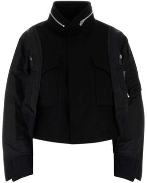 Sacai Black Wool And Nylon Bomber Jacket
