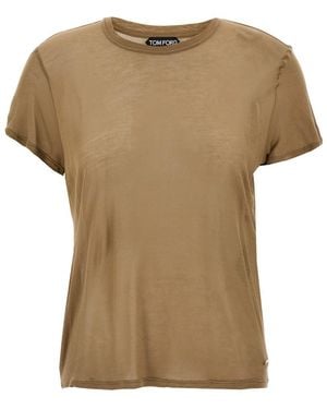 Tom Ford Bamboo Viscose T-Shirt With Front Metal Logo - Natural