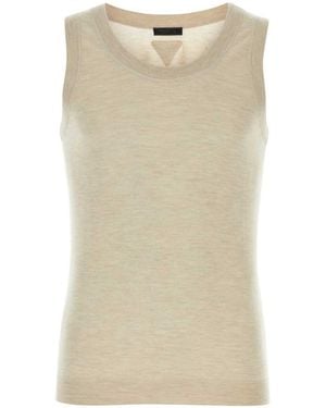 Prada Melange Sand Cashmere Tank Top - Natural